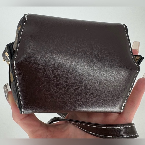 Fosidiri Brown and Gold Mini Hard Shell Monogram Crossbody Purse - Picture 4 of 12